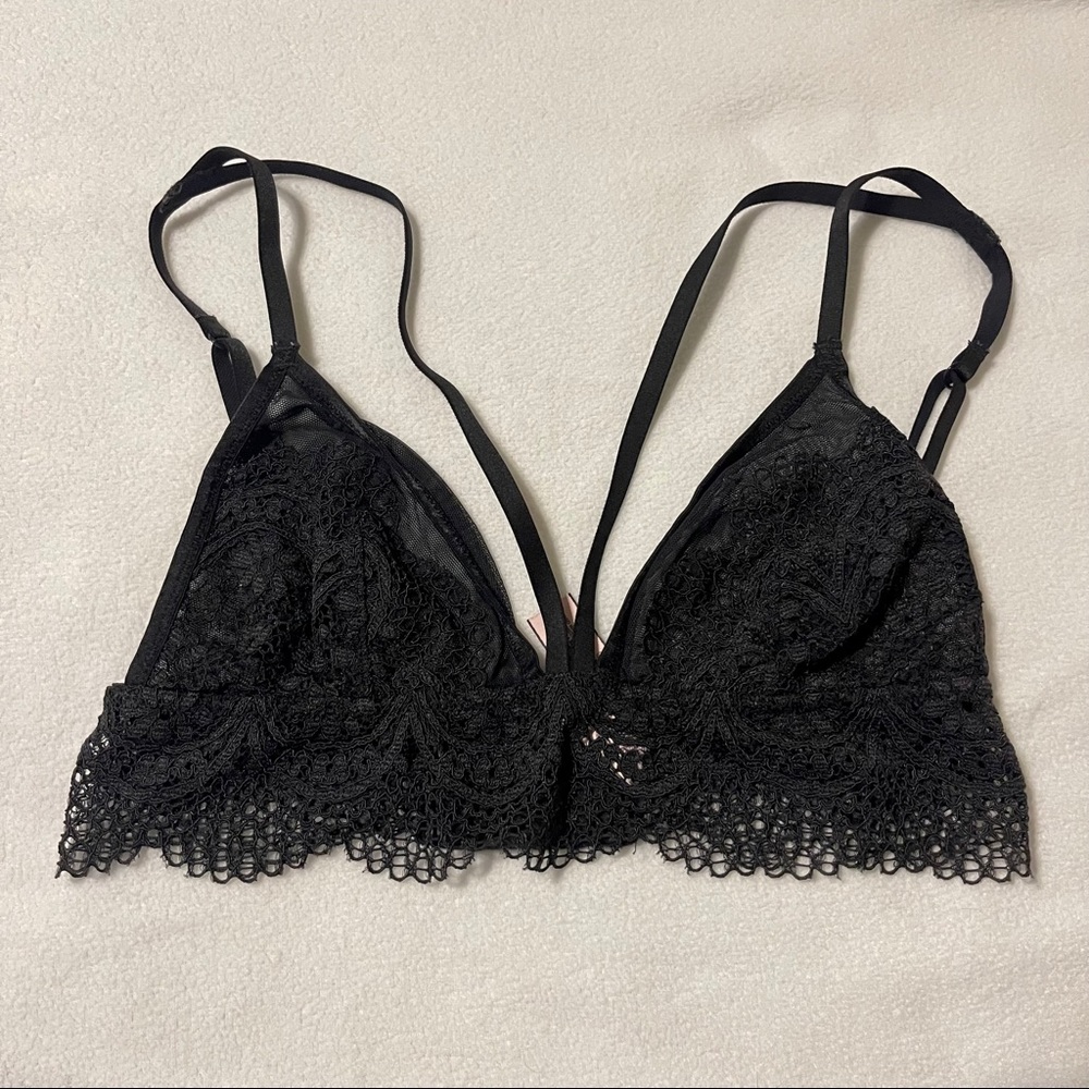 Black lace unlined bralette with extra front strap